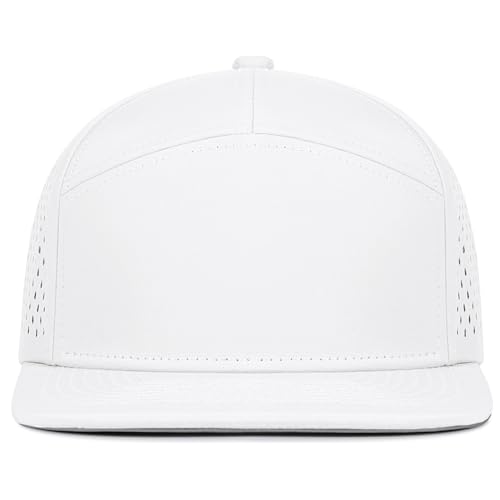 4 Inclusive Sizes Flat Bill Performance Trucker Hat Men Women, 7 Panel Snapback Running - color: 12.white