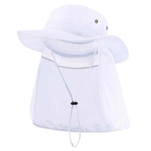 Home Prefer UPF50 Mens Sun Hat with Neck Flap Quick Dry UV Protection Cap Womens Wide Brim Fishing Hat Neck Flap Beach Garden - color: Cool White