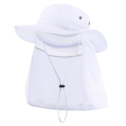 Home Prefer UPF50 Mens Sun Hat with Neck Flap Quick Dry UV Protection Cap Womens Wide Brim Fishing Hat Neck Flap Beach Garden - color: Cool White