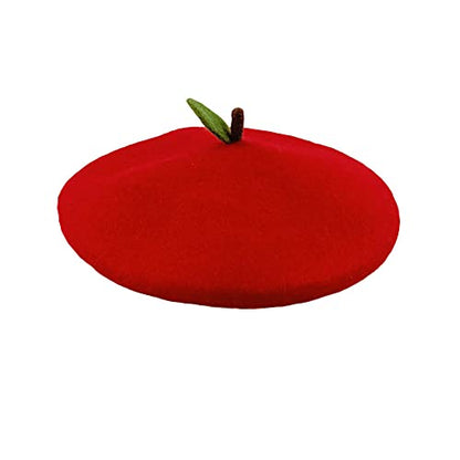 Handmade Wool Beret Hat French Style Needle Felt Flower Beanies Women Winter Autumn Cap - color: Apple, size: 7 1/8-7 3/8