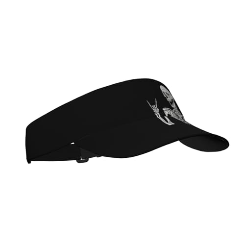 Sports Sun Visor Hats Adjustable Men Women Lightweight Packable Cooling Empty Top Visor Hat for Running, Tennis, Golf - color: Black Funny Skull Human Skeleton, size: 1-2