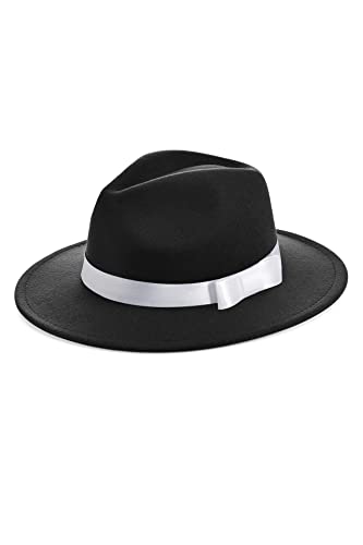 BABEYOND 1920s Fedora Hat for Men Gatsby Wide Brim Hat Felt Panama Cap - color: Black