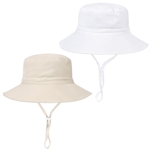 Women Wide Brimmed Sun Hat,Summer Foldable Beach Bucket Hat with UV Protection for Women Young Girls - color: Beige & White 2pcs