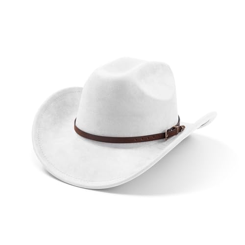 Cowboy Hats for Women and Men with Wide Brim Felt Suede Western Hats for Cowgirls and Cowboys - color: White
