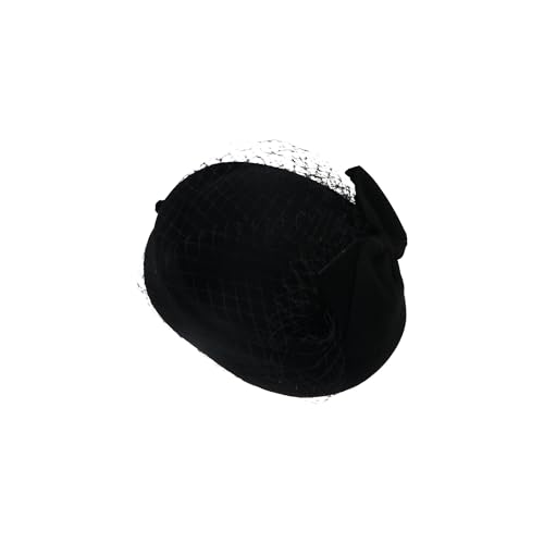 Women's Pillbox Church Hat, Wool Bow Hat with Veil, Vintage Elegant Pillbox Hat, Wedding Winter Vintage Fascinator Beret, Wool Felt Veil Hat, Winter Fascinator Hat Veil Black
