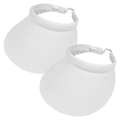 2 Pack Sun Visors Women Wide Brim Clip on Summer Hats Adjustable UV Protection - color: 2pcs,white