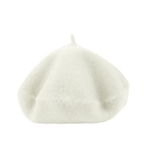 Wheebo Berets for Kids Wool French Beret Hats Artist Painter Hats for Little Girls Boys Solid Color Style - color: White