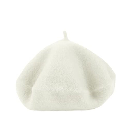 Wheebo Berets for Kids Wool French Beret Hats Artist Painter Hats for Little Girls Boys Solid Color Style - color: White
