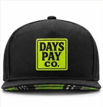 Black 6 Panel Snapback Hat with Green Logo Plaid Underbrim