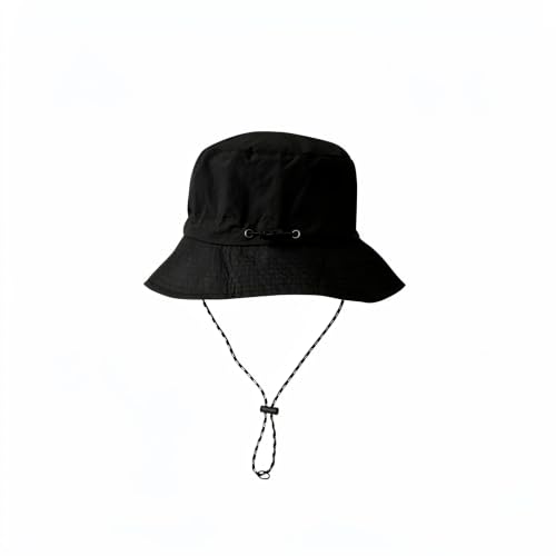 Unisex Foldable Bucket Hat Sun Protection Packable with Windproof Chin Strap & Storage Pouch for Hiking Fishing Camping - color: Black