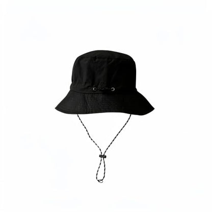Unisex Foldable Bucket Hat Sun Protection Packable with Windproof Chin Strap & Storage Pouch for Hiking Fishing Camping - color: Black