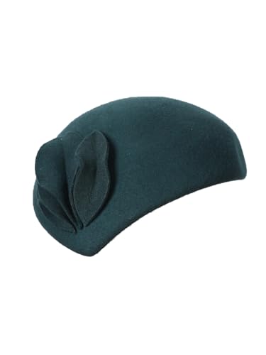 HIMESPORT Wool Felt Fascinator Hats for Women Ladies Female Wedding Cocktail Tea Party Dress Pillbox Hat - color: Dark Green 8 Blue