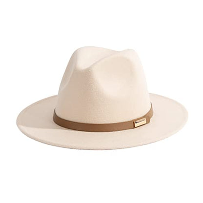Fedora Hats for Men Wide Brim Panama Hat with Classic Belt - color: Z-beige Belt Beige
