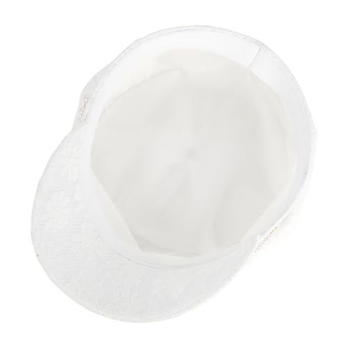 Women Pearl Chain Lace Cotton Blend Newsboy Cap Visor Paperboy Painter Hat - color: White