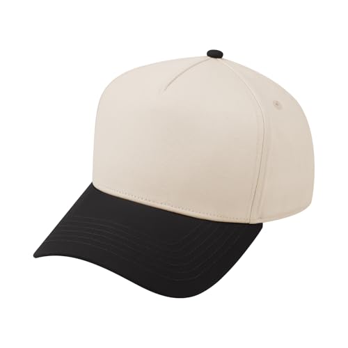 TOPTIE 5 Panel Trucker Hat Snapback Adjustable Cotton Sun Cap for Men - color: Black Beige