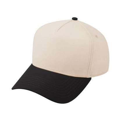 TOPTIE 5 Panel Trucker Hat Snapback Adjustable Cotton Sun Cap for Men - color: Black Beige