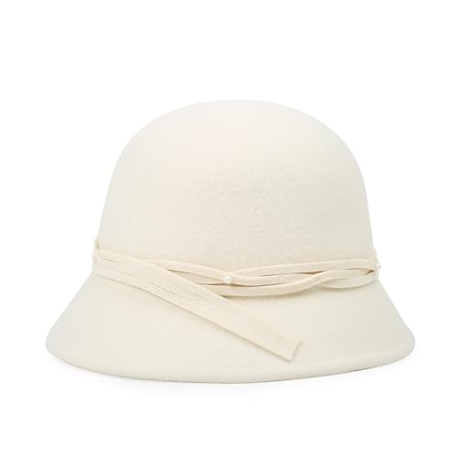 Women Cloche Felt Hat Winter Wool Bucket Hat Vintage Fedora Bowler Hat - color: 1-white