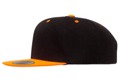 YP Classics 6089 Wool-Blended 6 Panel High Profile Flatbill Snapback Cap - color: Black/Neon Orange