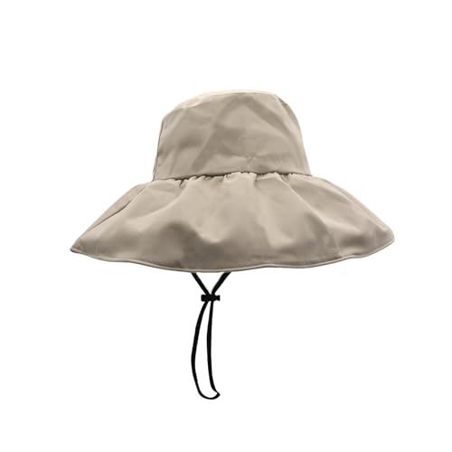 Women Summer Rain UV UPF 50 Sun Protection Wide Brim Hat - Foldable Bucket Sun Hat - color: Khaki