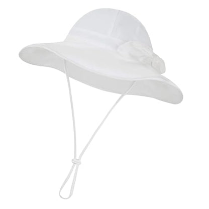 Baby Girl Sun Hat Toddler Beach Hats with UPF 50+ Protective Infant Summer Hat with Wide Brim Baby Girls Bucket Hat - color: White With Bow, size: 12-24 Months
