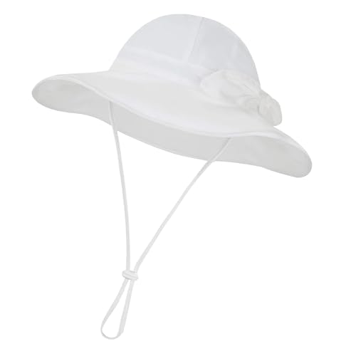 Baby Girl Sun Hat Toddler Beach Hats with UPF 50+ Protective Infant Summer Hat with Wide Brim Baby Girls Bucket Hat - color: White With Bow, size: 6-12 Months