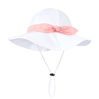 Toddler Kids Baby Girl Sun Hat Floppy Cotton Summer Hat 50+ SPF Protective - color: 202202/White/Pink, size: 0-6 Months