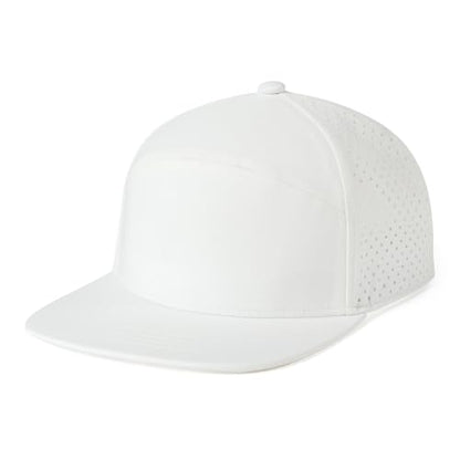 FEINION Men Laser Mesh Flat Brim Snapback Baseball Cap - color: White