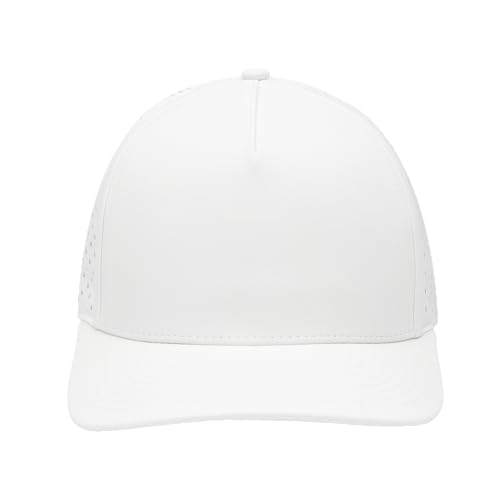 Gilbert Performance 5‑Panel Snapback Hat – Adjustable Flat Bill Cap, Breathable Mesh, Water‑Repellent Fabric, Unisex - color: White