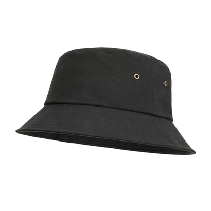 BOTVELA Men Cotton Foldable Flat Top Bucket Sun Hat - color: Black, size: 7 5/8-7 3/4