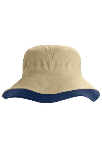 Coolibar UPF 50+ Men's Nate Chlorine Resistant Bucket Hat - Sun Protective - color: Tan/Navy, size: XX-Large
