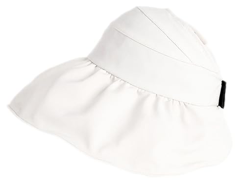 Outdoor UV Protection Foldable-Sun-Hat for Women - Wide-Brim Ponytail-Hole Hats Visor-Hats Floppy Packable Beach-Hat White