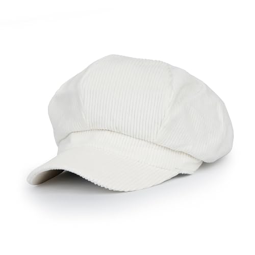 ililily Washed Cotton Newsboy Cabbie Cap Corduroy Duck Bill Flat Hunting Hat - color: White - New