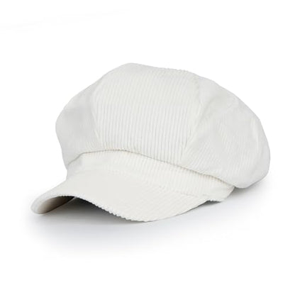 ililily Washed Cotton Newsboy Cabbie Cap Corduroy Duck Bill Flat Hunting Hat - color: White - New