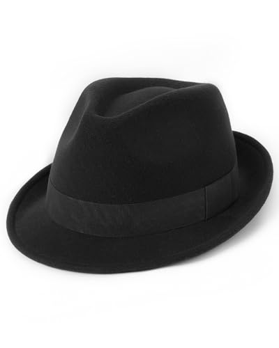 FURTALK Fedora Hats for Men Women Short Brim Felt Trilby Hat with Ribbon - color: Black