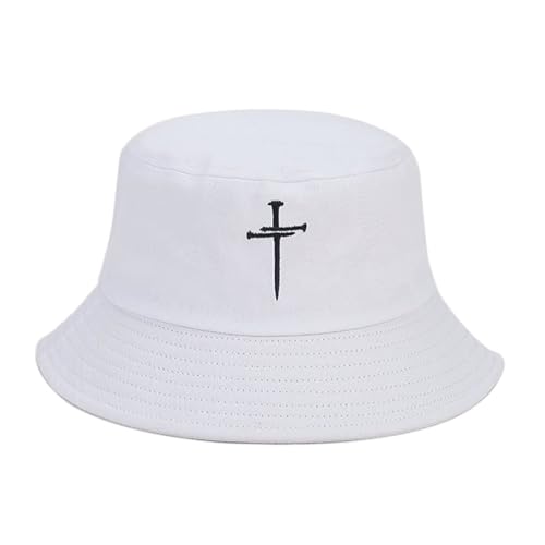 Quanhaigou Bucket Hats Unisex Sun Summer Travel Beach Fishing Cap for Men Women Teens - color: White Jesus Cross