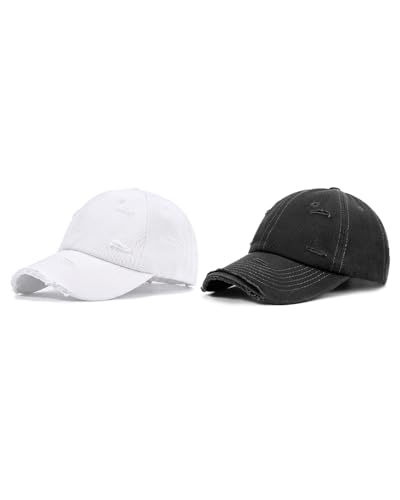 Distressed Washed Cotton Baseball Cap Adjustable Dad Hat for Men Women - color: Zz Solid Black&white