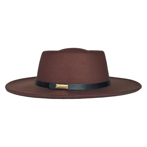 Fedora Hat for Men and Women, Wide Brim Flat Top Cap - color: Khaki