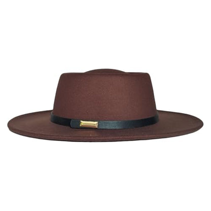 Fedora Hat for Men and Women, Wide Brim Flat Top Cap - color: Khaki