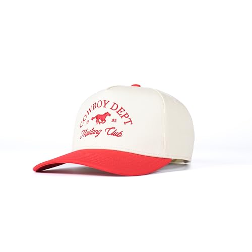 Vintage Trucker Hat for Men & Women - Adjustable Snapback, 100% Cotton, Embroidered Country & Western Styles - color: Beige, Red
