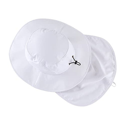 Home Prefer Outdoor UPF50+ Mens Sun Hat with Neck Flap Womens UV Protection Hat Wide Brim Safari Fishing Hiking Gardening Hat - color: White