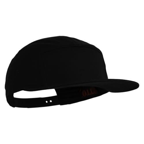5 Panel Superior Cotton Twill Flat Bill Camper Cap - color: Black