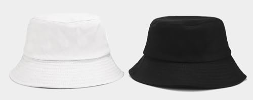 XYIYI 2 Pack Unisex Bucket Hat for Women Men Summer Beach Fishing Hat Sun Hat - color: Black White