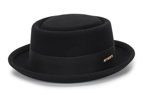 Men's Flat Top Pork Pie Hat - Wool Porkpie Fedora Hats Bowler Hat for Women