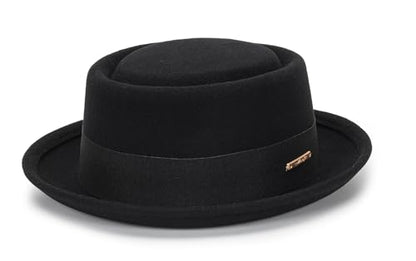 Men's Flat Top Pork Pie Hat - Wool Porkpie Fedora Hats Bowler Hat for Women