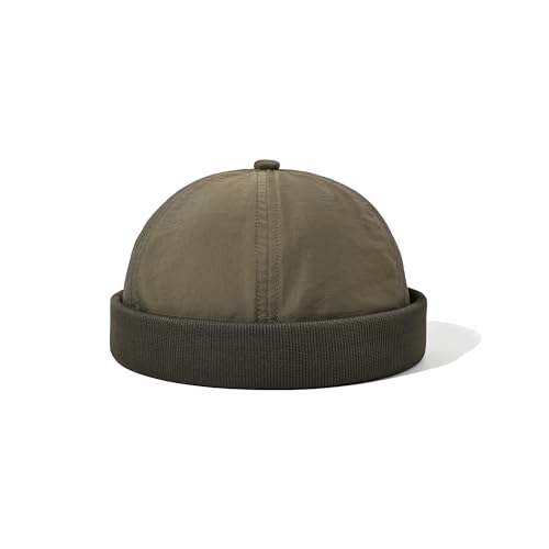 Clakllie Quick Dry Brimless Docker Cap for Men Summer Beanie Sailor Skullcap Lightweight Waterproof Adjustable No Brim Hat - color: Cdus-wbbh2401-army Green