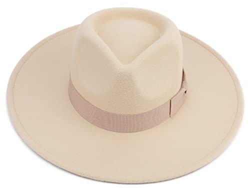 Pro Celia Big Wide Brim Women Fedora Hat - color: Peach-rice