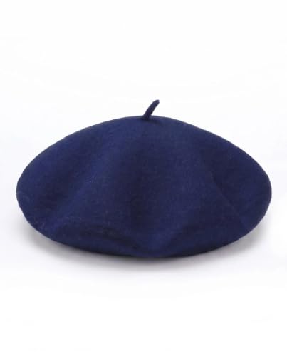 Wool French Beret Hats for Women Classic Winter Beanie Cap - color: Navy Blue