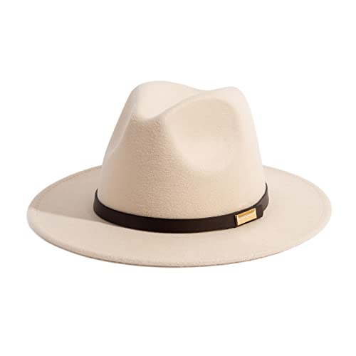 Fedora Hats for Men Wide Brim Panama Hat with Classic Belt - color: B-belt Beige