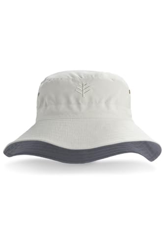 Coolibar UPF 50+ Men's Nate Chlorine Resistant Bucket Hat - Sun Protective - color: Stone/Carbon, size: Large-X-Large