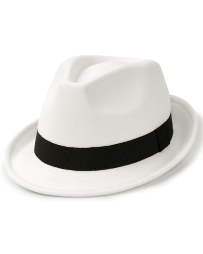 FURTALK Fedora Hats for Men Women Short Brim Felt Trilby Hat with Ribbon - color: Ivory